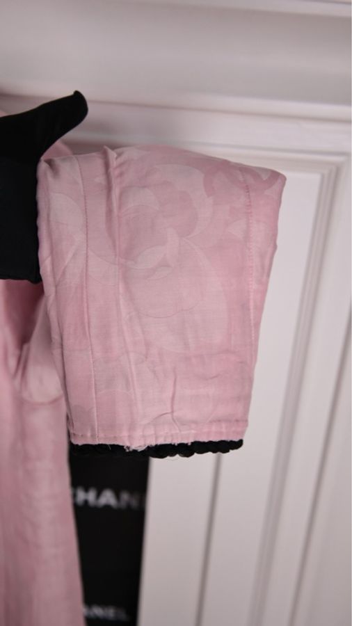 Chanel 22C秀款周迅同款粉色粗花呢黑色滚边四口袋上衣外套-45