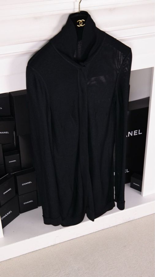 Chanel 95年黑金针织两口袋开衫外套-9