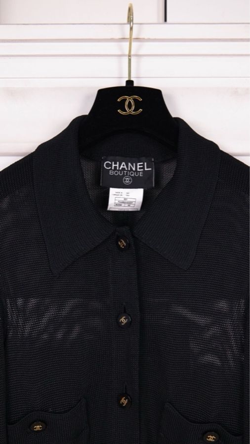 Chanel 95年黑金针织两口袋开衫外套-20