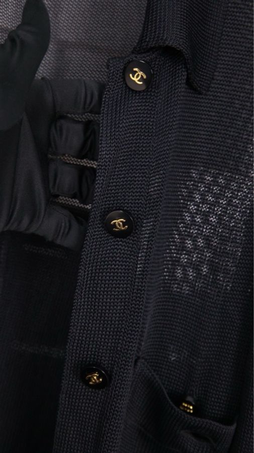 Chanel 95年黑金针织两口袋开衫外套-60