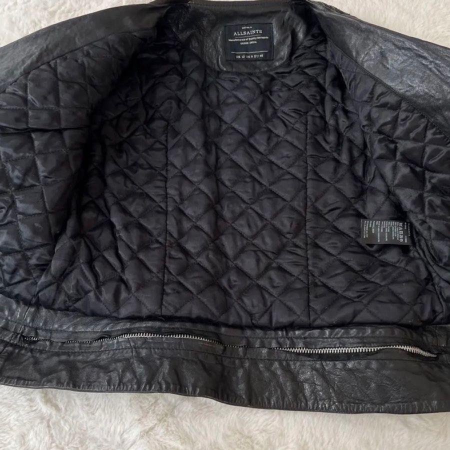 【專櫃正品】AllSaints CONROY 經典菱 格紋羊皮騎士皮衣外套 UK12/US8/EU40 勁黑/極新-4