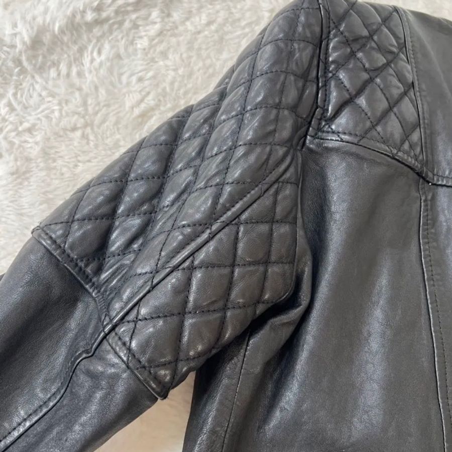 【專櫃正品】AllSaints CONROY 經典菱 格紋羊皮騎士皮衣外套 UK12/US8/EU40 勁黑/極新-8