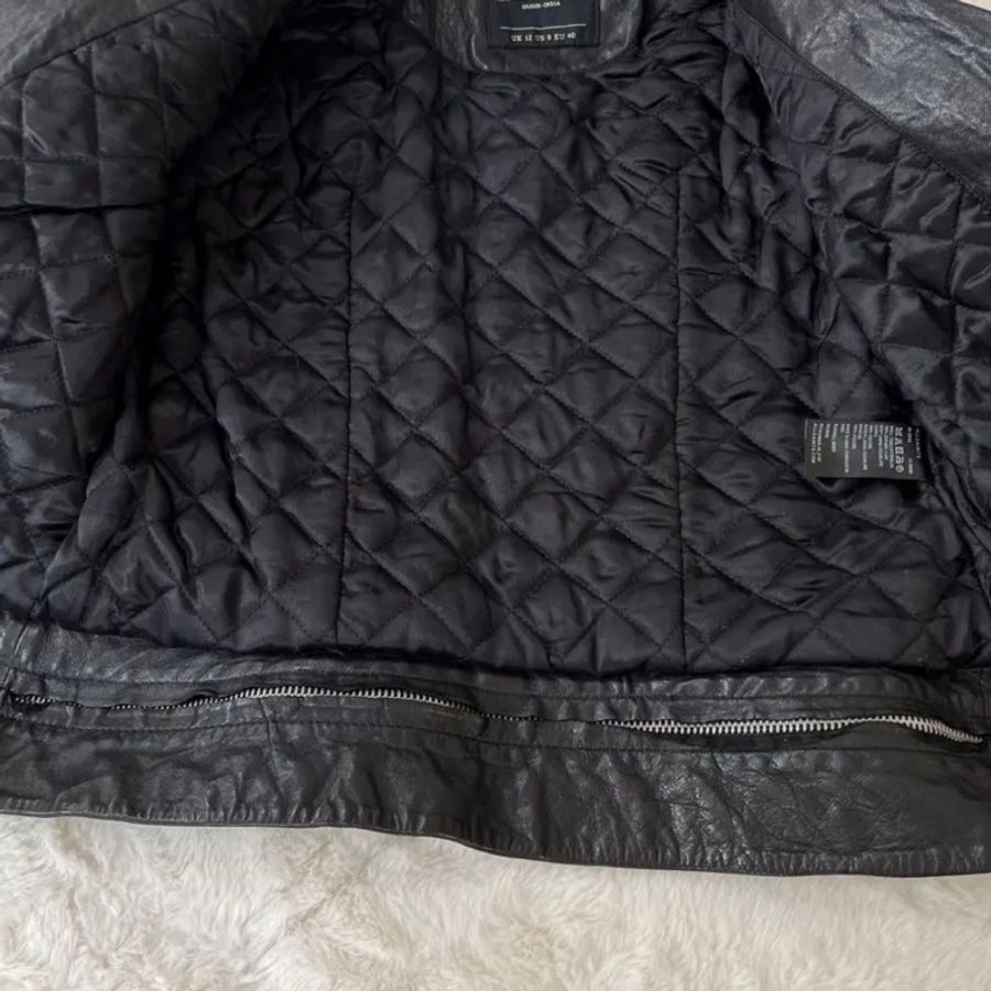 【專櫃正品】AllSaints CONROY 經典菱 格紋羊皮騎士皮衣外套 UK12/US8/EU40 勁黑/極新-11