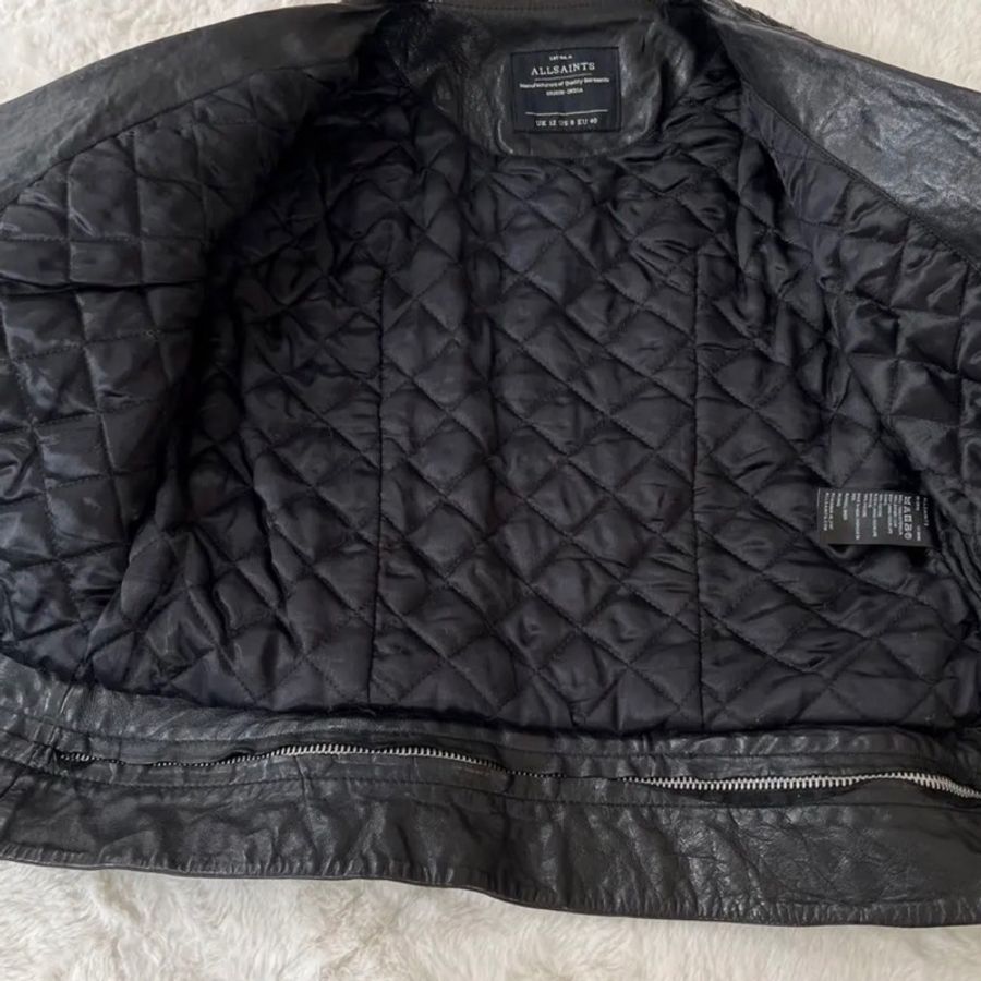 【專櫃正品】AllSaints CONROY 經典菱 格紋羊皮騎士皮衣外套 UK12/US8/EU40 勁黑/極新-13
