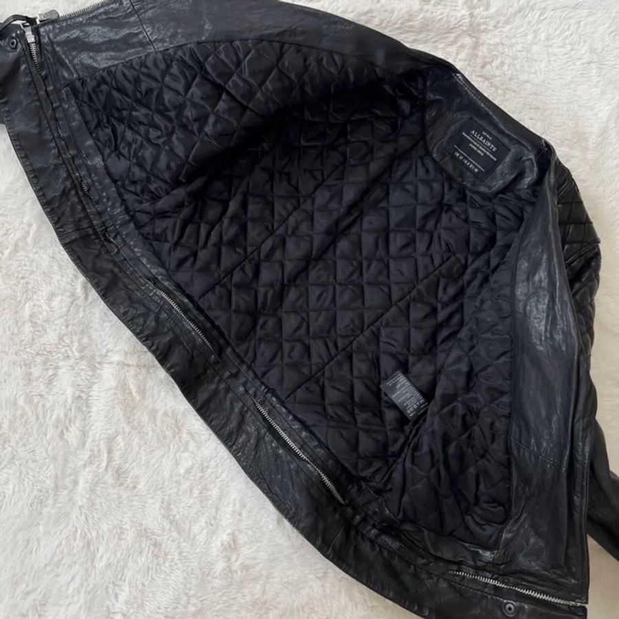 【專櫃正品】AllSaints CONROY 經典菱 格紋羊皮騎士皮衣外套 UK12/US8/EU40 勁黑/極新-14