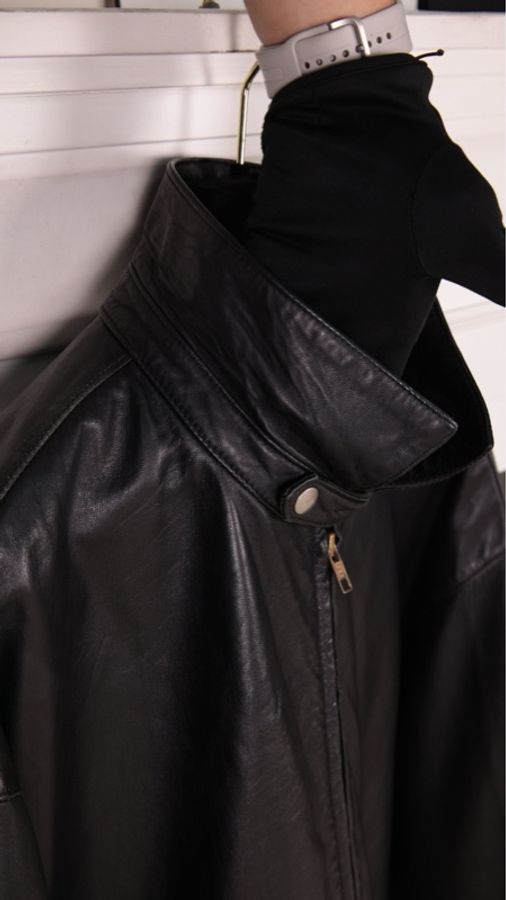 Ralph Lauren黑色皮革两口袋拉链夹克外套-10