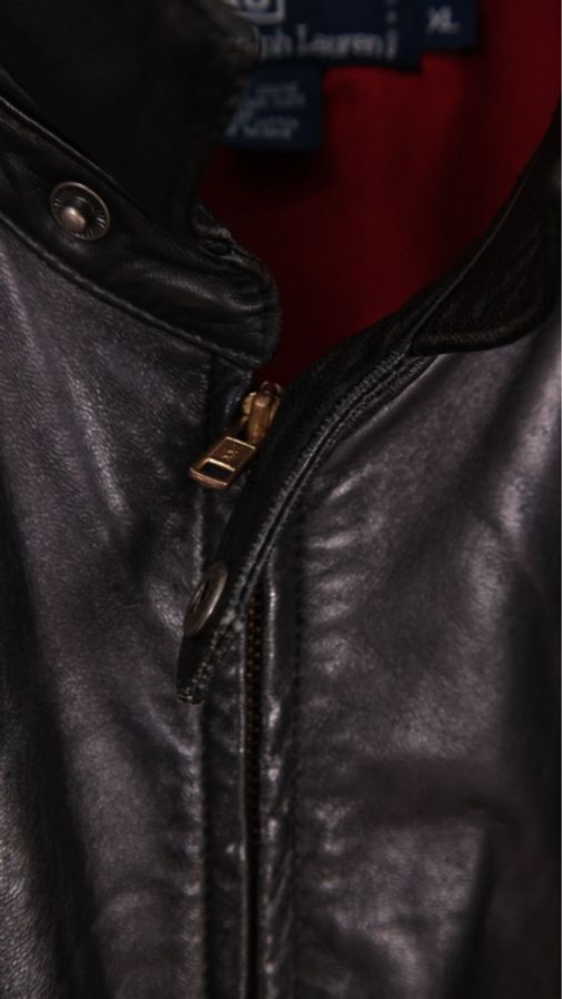 Ralph Lauren黑色皮革两口袋拉链夹克外套-21
