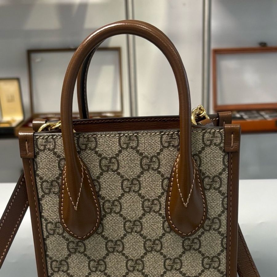 Gucci古馳 Retro 經典GG老花滿印 帆布拼皮革 mini托特包琴譜包 尺寸:16*20*7 附件:肩帶-5