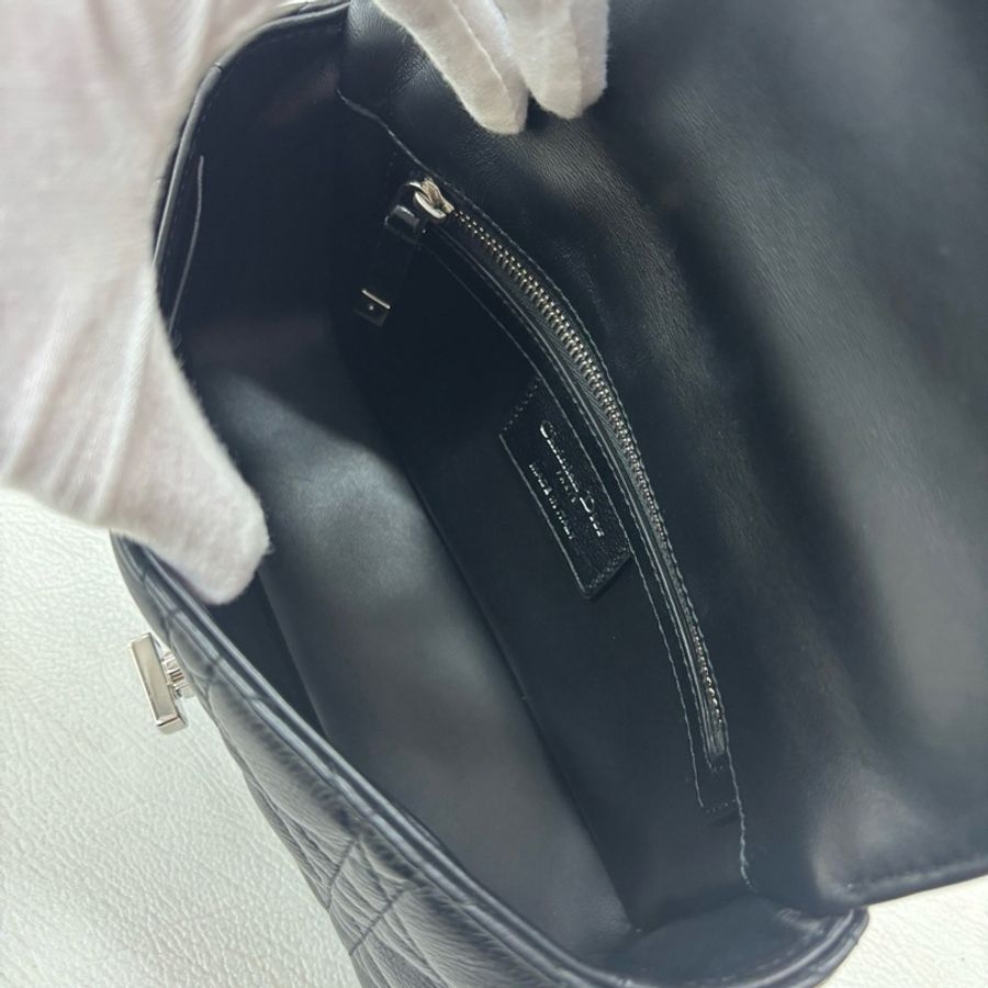迪奧Dior 黑銀荔面牛皮小號Caro單肩包斜挎包-7