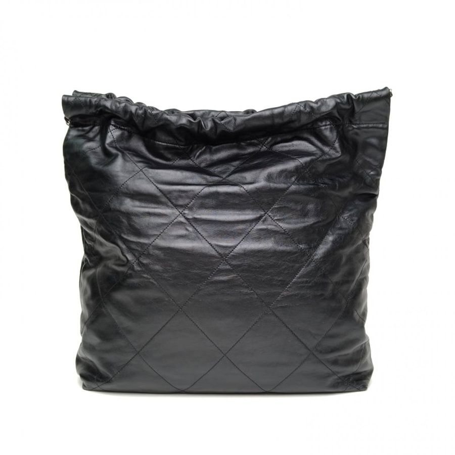 CHANEL 22BagTote托特包大號黑色牛皮晶片銀扣肩背包-2