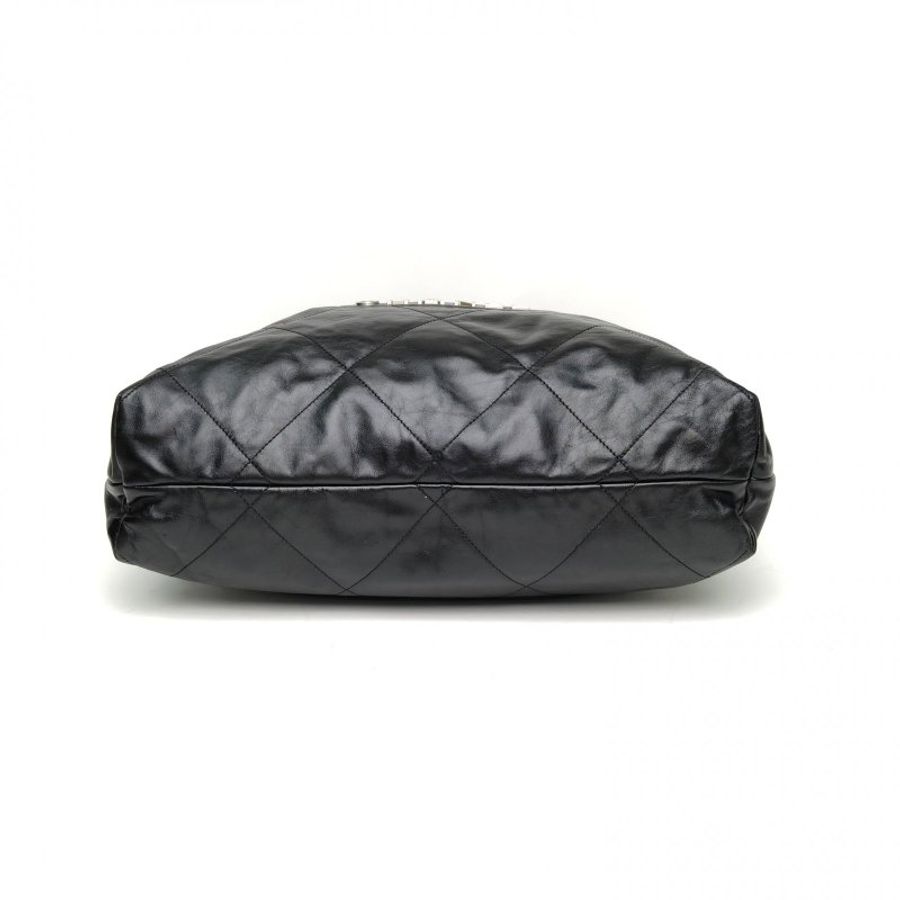 CHANEL 22BagTote托特包大號黑色牛皮晶片銀扣肩背包-4