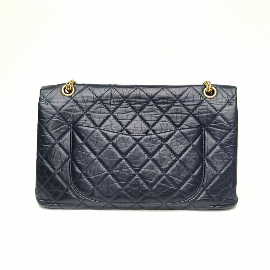 CHANEL 2.55口蓋包MAXI藍色牛皮14開金扣肩背包-2