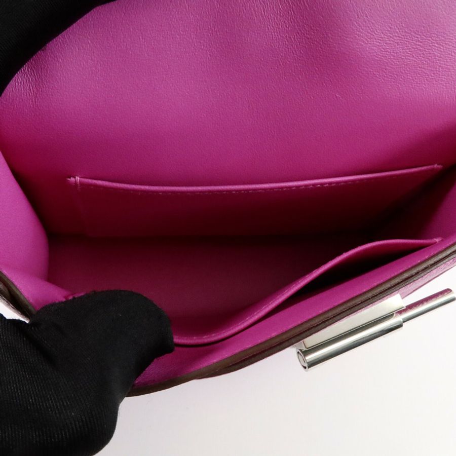 HERMES Chevre皮革Verrou Mini鏈帶肩背袋Rose Purple-4