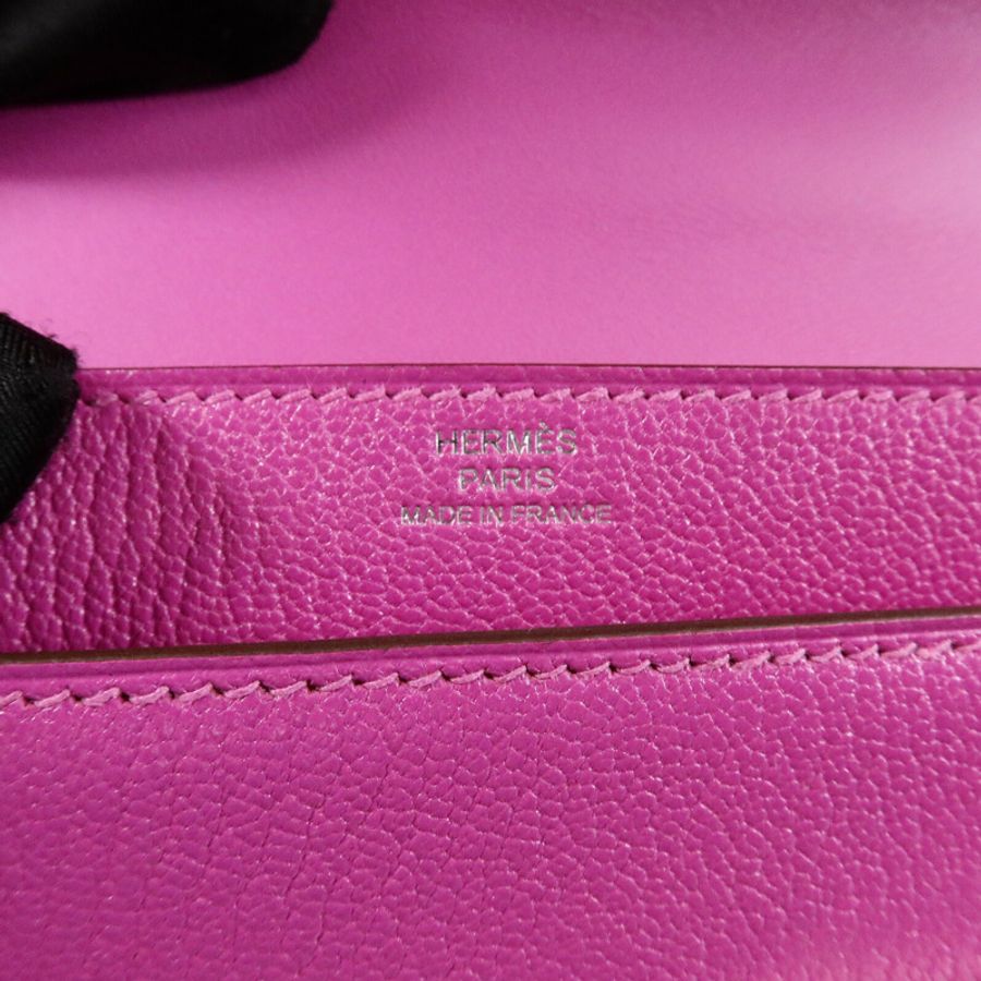 HERMES Chevre皮革Verrou Mini鏈帶肩背袋Rose Purple-5