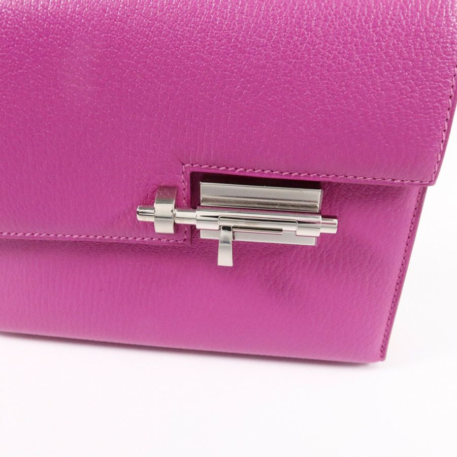HERMES Chevre皮革Verrou Mini鏈帶肩背袋Rose Purple-6