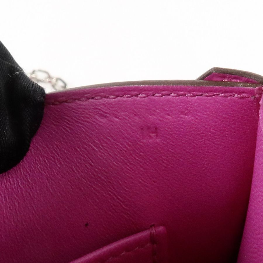 HERMES Chevre皮革Verrou Mini鏈帶肩背袋Rose Purple-7