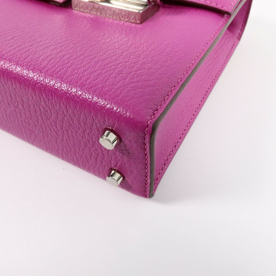 HERMES Chevre皮革Verrou Mini鏈帶肩背袋Rose Purple-10