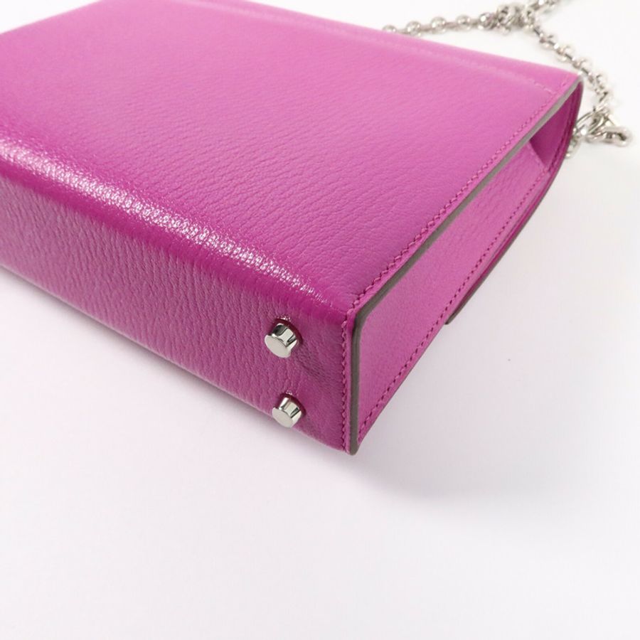 HERMES Chevre皮革Verrou Mini鏈帶肩背袋Rose Purple-12