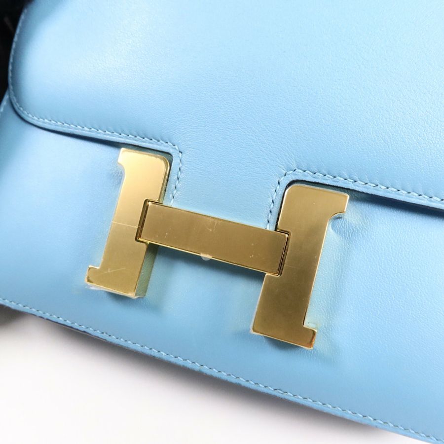 HERMES Swift皮革Constance Mini肩背袋Bleu Du Nord-6