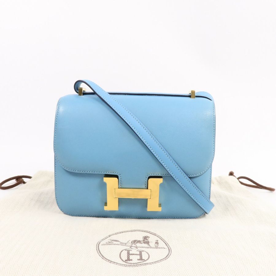 HERMES Swift皮革Constance Mini肩背袋Bleu Du Nord-9