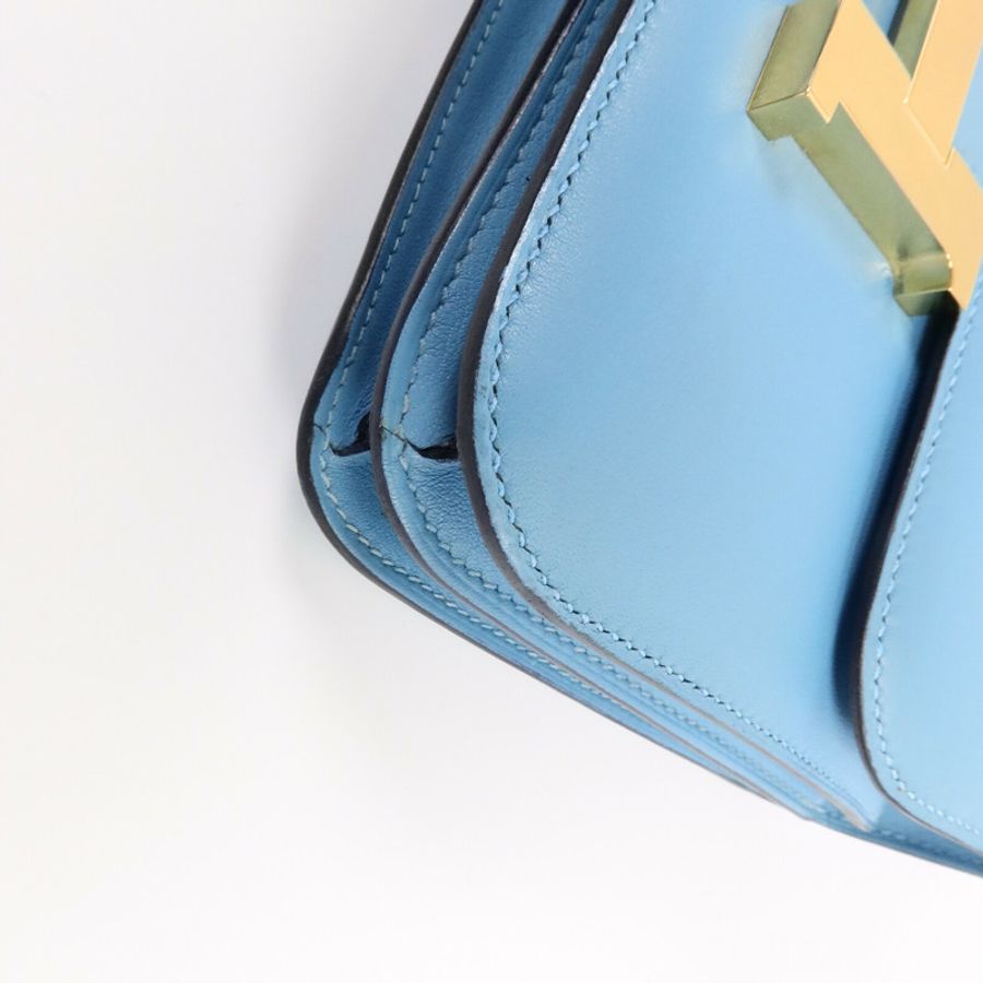 HERMES Swift皮革Constance Mini肩背袋Bleu Du Nord-10