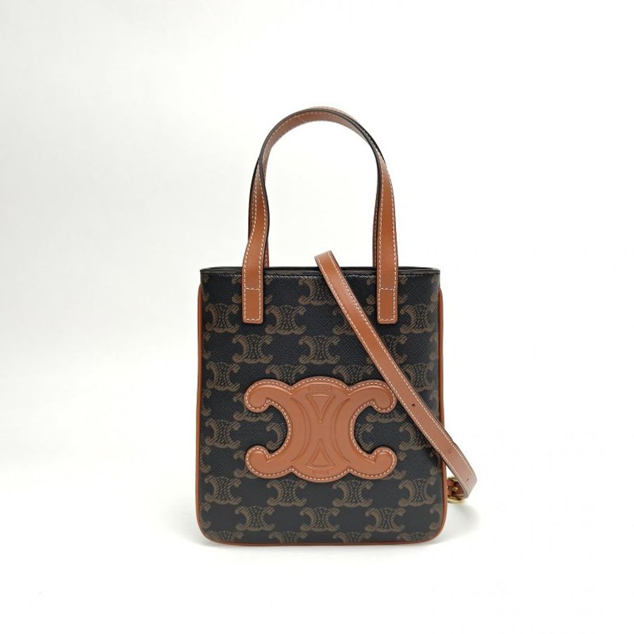 CELINE 棕色PVCmicrocabas迷你托特手機包斜挎包肩背包-0