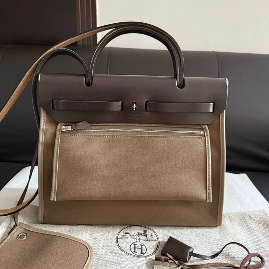 Hermes愛馬仕 大象灰Herbag 31手提包單肩包斜挎包 銀扣-1