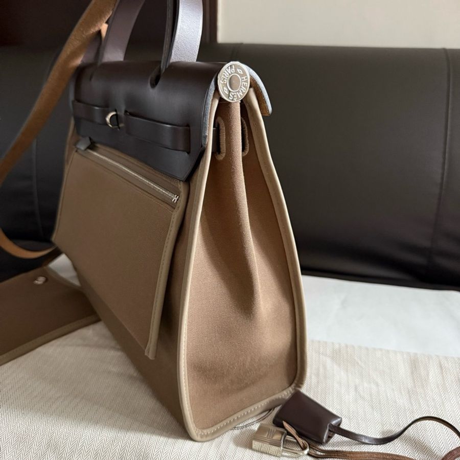 Hermes愛馬仕 大象灰Herbag 31手提包單肩包斜挎包 銀扣-2