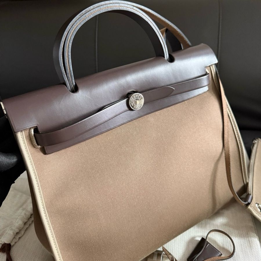 Hermes愛馬仕 大象灰Herbag 31手提包單肩包斜挎包 銀扣-4
