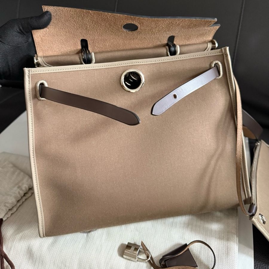 Hermes愛馬仕 大象灰Herbag 31手提包單肩包斜挎包 銀扣-7