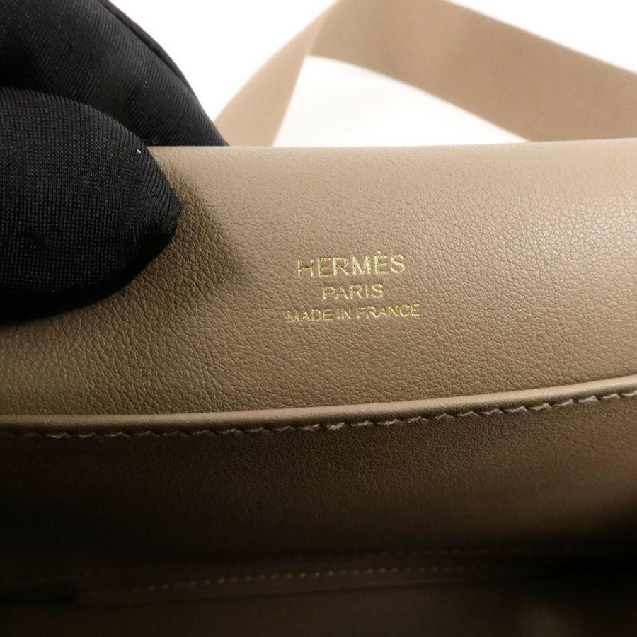 HERMES Chevre皮革Geta肩背袋Etoupe-5