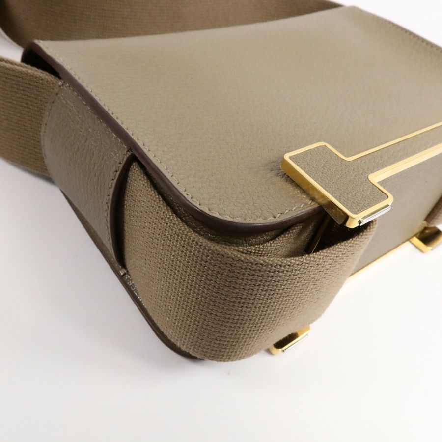 HERMES Chevre皮革Geta肩背袋Etoupe-9