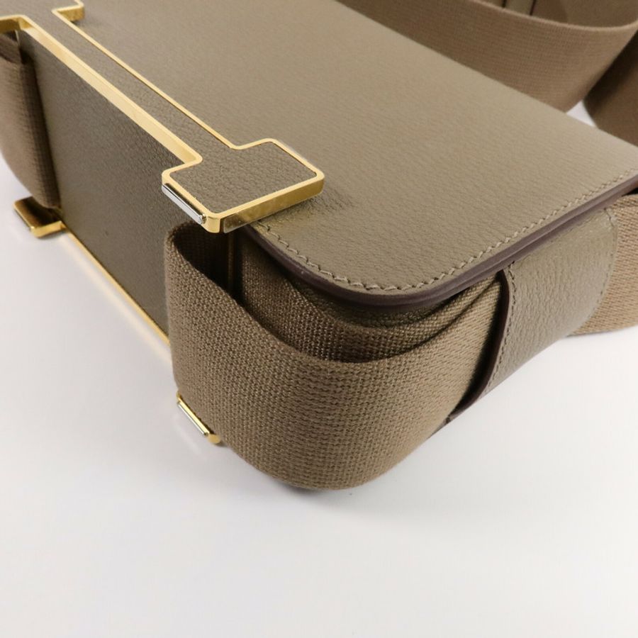 HERMES Chevre皮革Geta肩背袋Etoupe-10