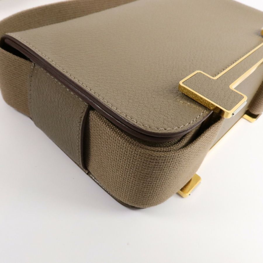 HERMES Chevre皮革Geta肩背袋Etoupe-11