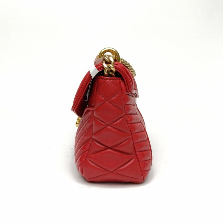 MIU MIU 紅色羊皮金扣褶皺鏈條包郵差包肩背包-1