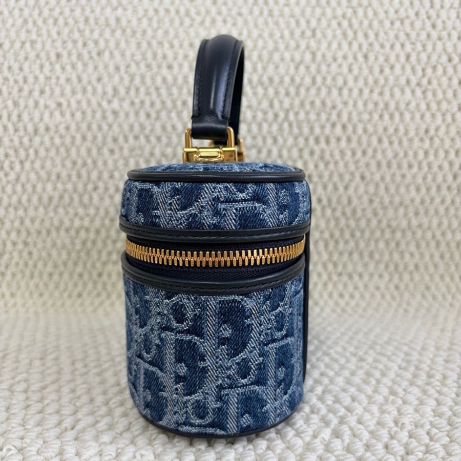 Dior迪奧 丹寧牛仔藍化妝包 手提包斜挎包 底長17cm-2