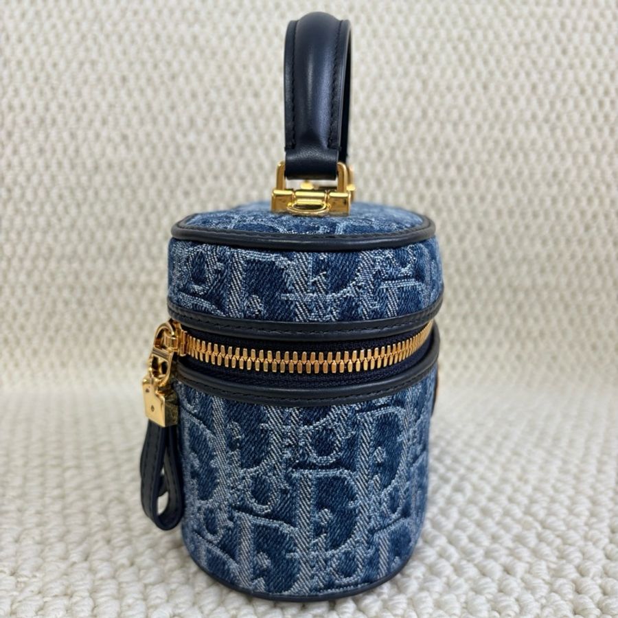 Dior迪奧 丹寧牛仔藍化妝包 手提包斜挎包 底長17cm-4