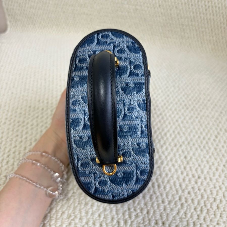 Dior迪奧 丹寧牛仔藍化妝包 手提包斜挎包 底長17cm-5