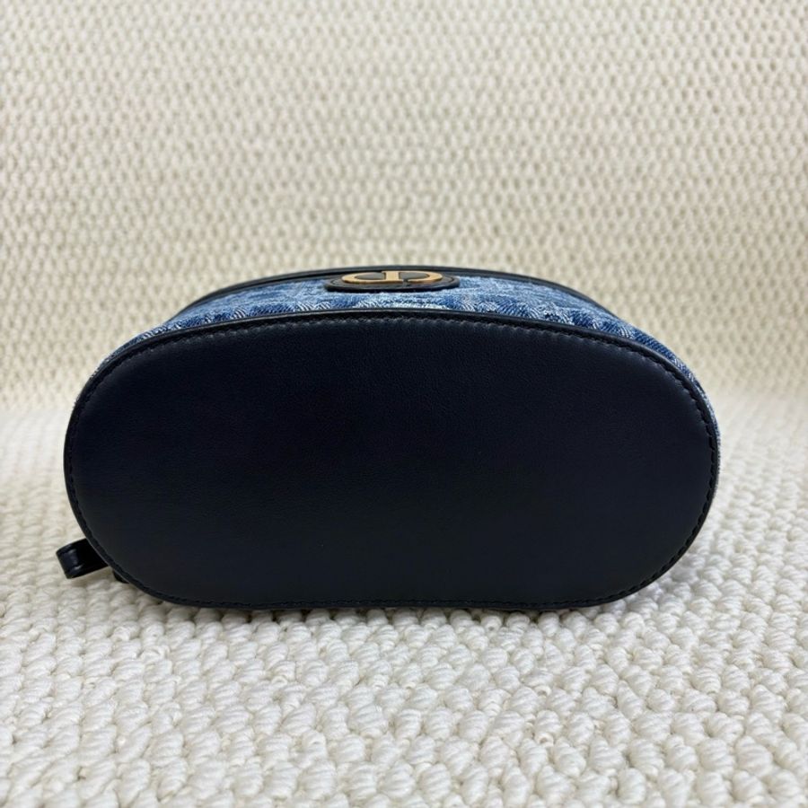 Dior迪奧 丹寧牛仔藍化妝包 手提包斜挎包 底長17cm-6