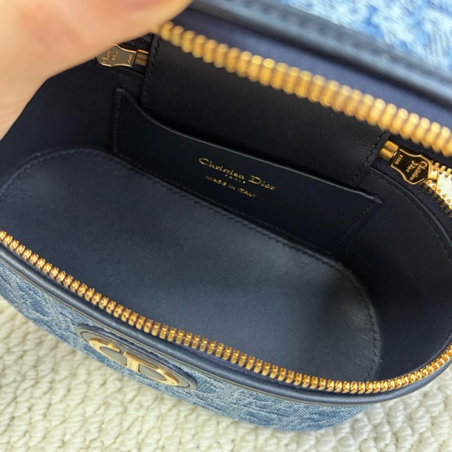 Dior迪奧 丹寧牛仔藍化妝包 手提包斜挎包 底長17cm-7