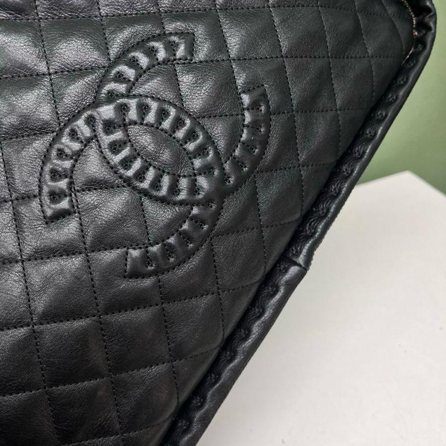 香奈兒/Chanel 黑色外縫線法棍托特肩背包-4