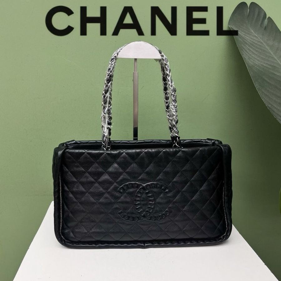 香奈兒/Chanel 黑色外縫線法棍托特肩背包-5