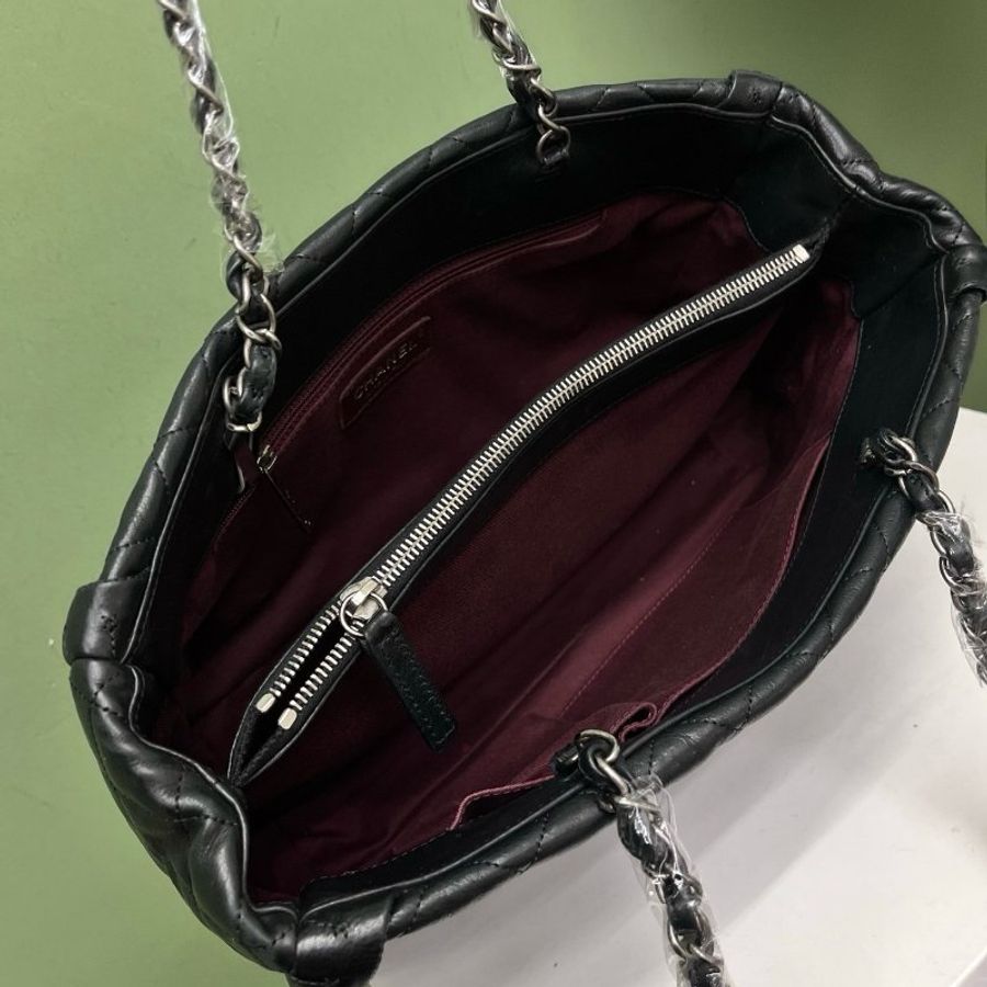 香奈兒/Chanel 黑色外縫線法棍托特肩背包-8
