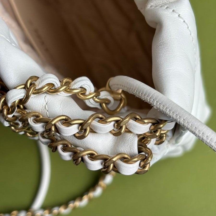 ::CHANEL:: AS3980 金LOGO 白色皮革手提包 斜背包 22 bag 迷你包-13