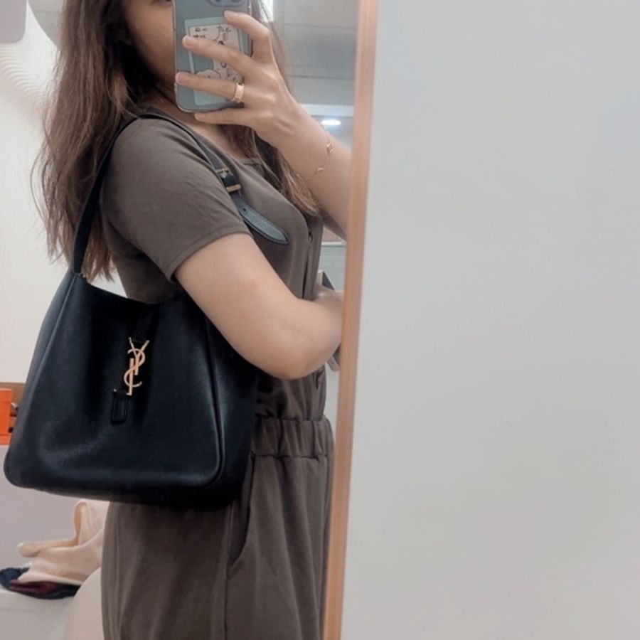YSL le5a7 小號黑金肩背包/托特包-8