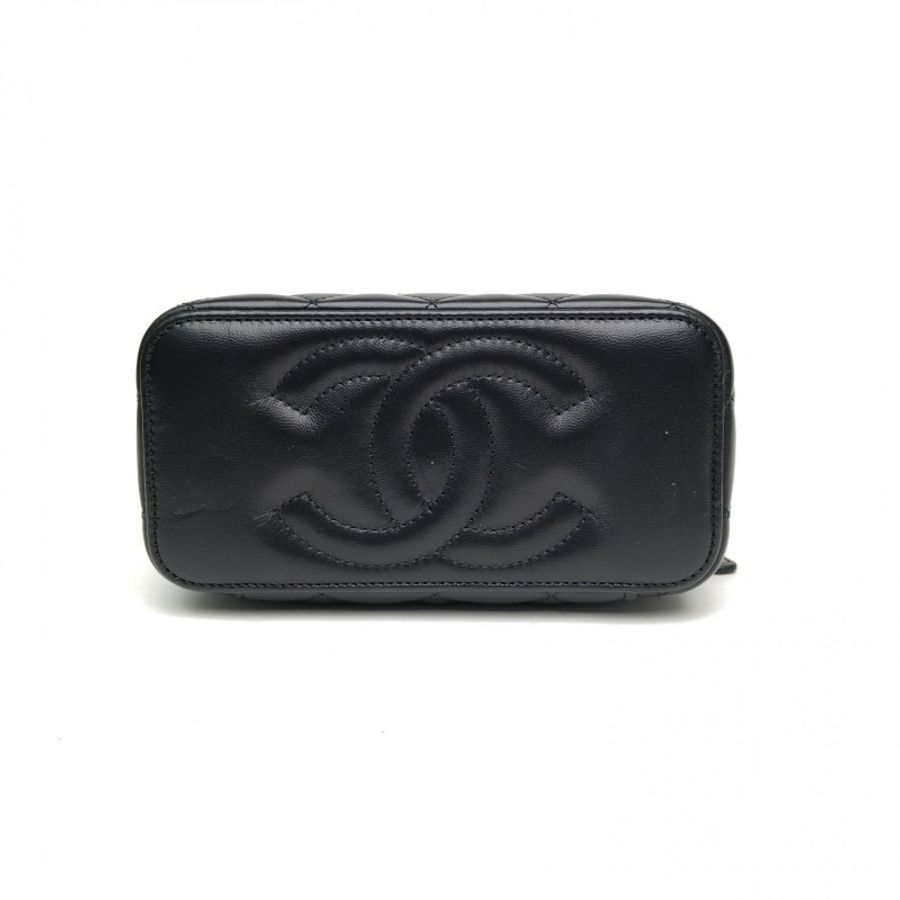 CHANEL 黑色羊皮金扣23B金柱黑金化妝盒斜挎包肩背包-4