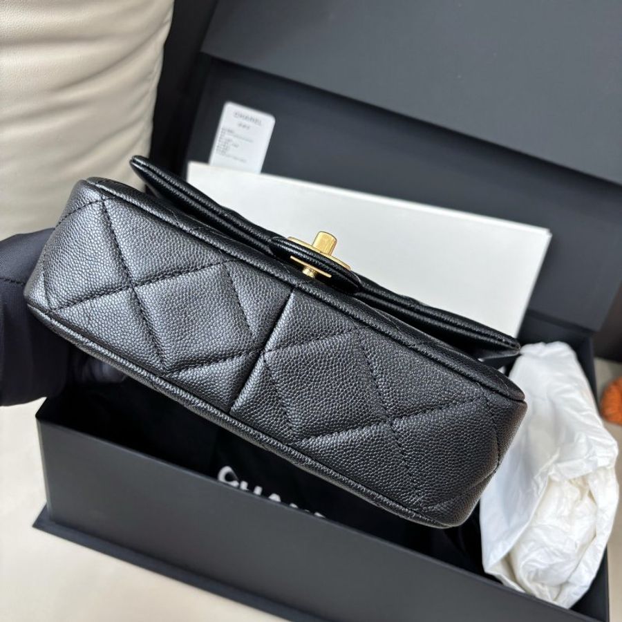 近新品 香奈兒/Chanel 黑金荔枝皮粗鏈條方胖子 芯片款-4