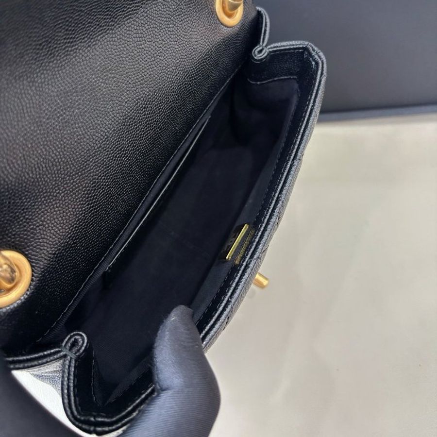 近新品 香奈兒/Chanel 黑金荔枝皮粗鏈條方胖子 芯片款-8