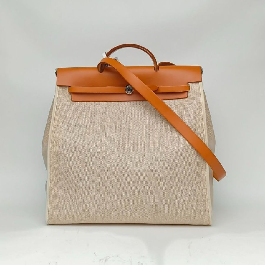 HERMES Herbag39米色拼金棕色框C銀扣肩背包-0