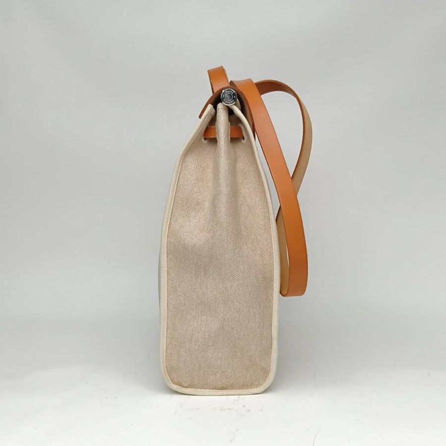 HERMES Herbag39米色拼金棕色框C銀扣肩背包-1